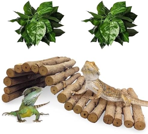 Hamiledyi 11.8 x 6.7 Inches Wooden Reptile Hideout Bearded Dragon Bendy Bridge Climbing Ladder Hiding Hut Reptiles Hide Cave Habitat Decor for Lizards Gecko Spiders Snakes Tortoise(Medium)