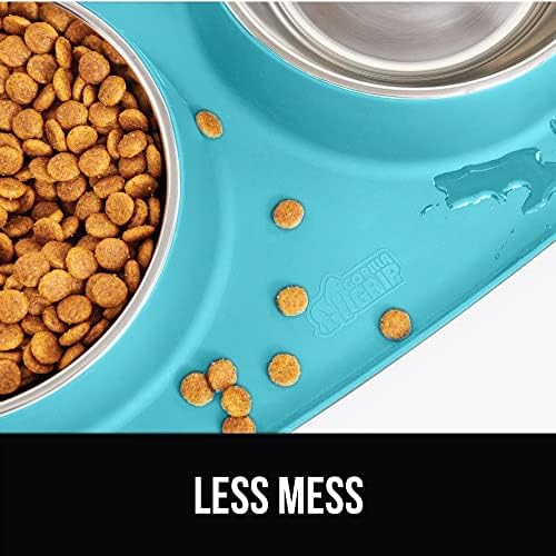 GORILLA GRIP Dog Bowl with Feeding Mat, 304 Stainless Steel 2 Cup Turquoise