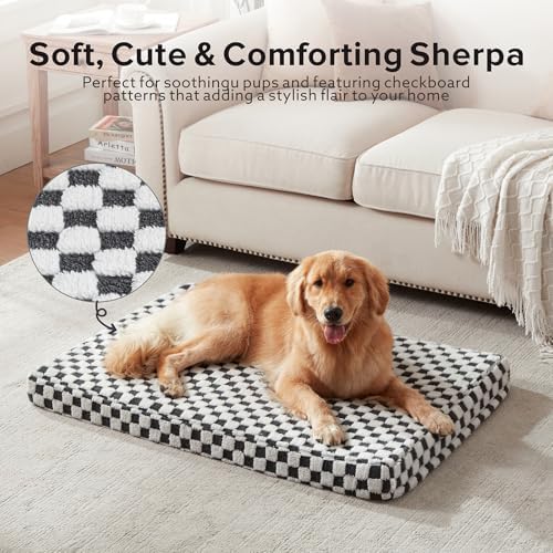 JOEJOY Dog Bed for Large Dogs, Large Orthopedic Dog Bed with Removable Washable Cover, Cute Modern Plush & Memory Egg Crate Foam Dog Bed, 36 x 27 inch, Grey