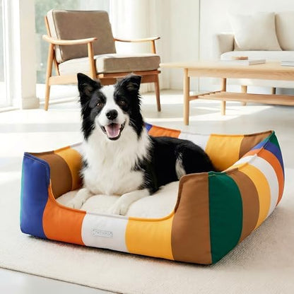 PETNOVO Dog Bed, Cute Rainbow Design, Washable Removable Cover, Non-Slip