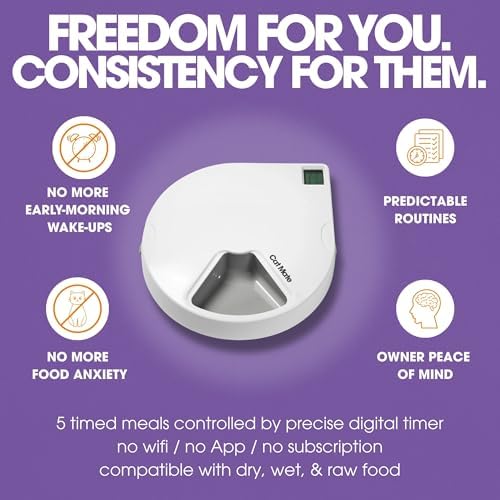 Cat Mate 5-Meal Automatic Pet Feeder, 330g per Bowl, Wet & Dry Food, White