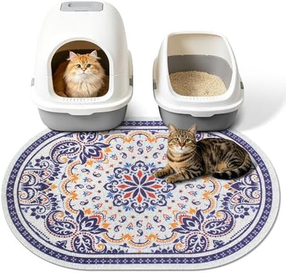 Cat Litter Mat, 33"x22" High Density PVC Litter Rug Trapping Mat, Non-Slip, Waterproof & Urine-Proof Kitty Litters Catcher Mats, Keep Floor Clean, Soft on Kitten Paws, Cat Essentials Blue