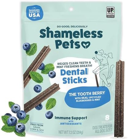 Shameless Pets Blueberry & Mint Dental Chews for Dogs, 8 Chews