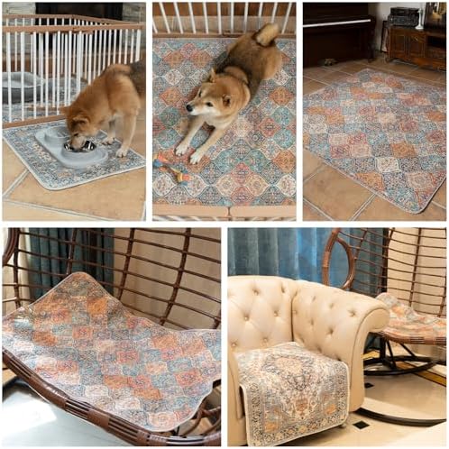 nunubaby Washable Pee Pads for Dogs, Stylish, Non-Slip and Leak-Proof Pee Pads. Reusable Potty Pads for Dogs for Crates and Floors.(Beige/Floral, 48" x48")