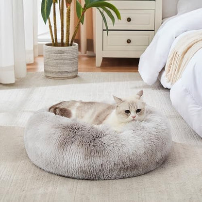 Western Home Calming Donut Cat Bed Small Dog Bed Washable,20" White Grey