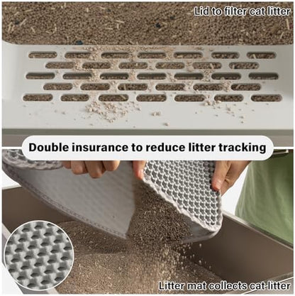 XL Stainless Steel Litter Box with Lid, Extra Large Cat Litter Box