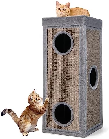 Tangkula 4 Story Cat Tree Condo, 39 Inch Multi-Layer Cat House with Sisal Scratch Pad, 3 Hideaways, Removable Soft Top Plush Bed, Barrel-Shaped Pet House Tower for Indoor Cats, Modern Cat Furniture