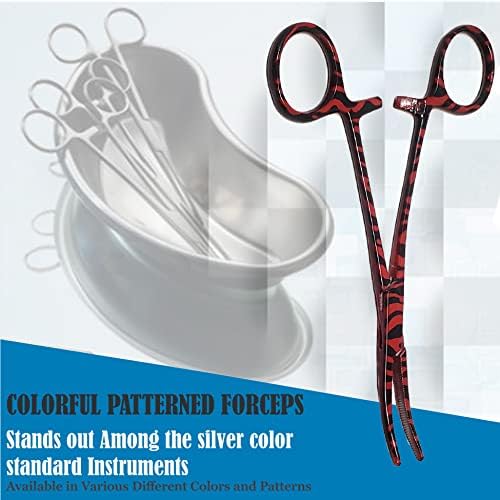Dog Pet Ear/Nose Hair Puller Grooming Hemostat Locking Forceps Curved Pliers, 5.5" (14cm) Full Serrated Clamps Stainless Steel (Red Candy Swirls)