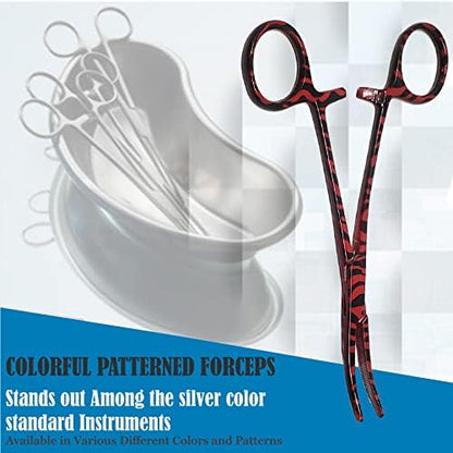 Dog Pet Ear/Nose Hair Puller Grooming Hemostat Locking Forceps Curved Pliers, 5.5" (14cm) Full Serrated Clamps Stainless Steel (Red Candy Swirls)