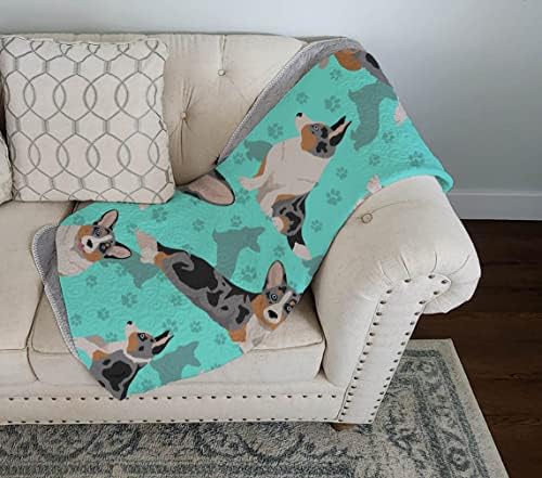 Caroline's Treasures MLM1016LQB Blue Merle Welsh Cardigan Corgi Quilted Blanket 50x60 Artwork Pattern Quilted Throw Blanket for Bed, Couch, Sofa, Soft and Lightweight