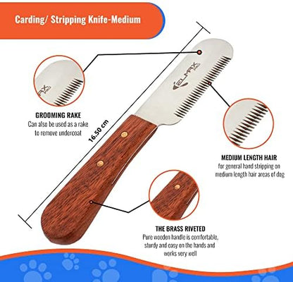 Professional Stripping Knife for Dogs (Pack of 6), Best for Removing Unwanted Undercoat, Blades are Made of Stainless Steel with Wooden Handle Grip (Right-Handed, Rosewood)