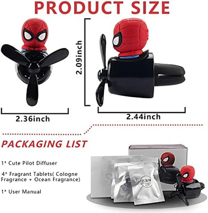 Car Air Freshener Cute Cartoon Hero Pilot Car Diffuser Rotating Propeller Automotive Air Outlet Fan Creative Car Perfume Decoration Men Cool Car Accessories