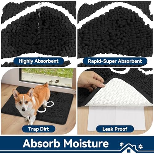 Bcoimo Super Absorbent Dog Door Mat, 36"*24" Anti Slip Mat for Muddy Paws