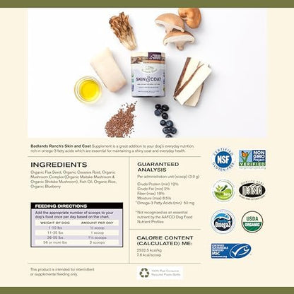 Badlands Ranch Skin & Coat Supplement for Dogs, Omega-3, 30 Scoops