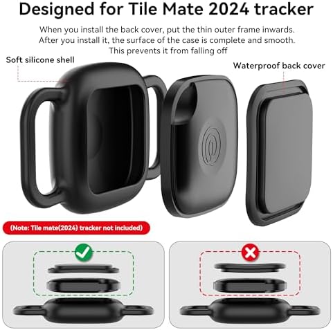 DDJ Waterproof Dog Collar Holder for Life360 Tile Mate Tracker, 2-Pack Durable Silicone Cover, Anti Lost for Life 360 Tile Tracker Case for Cat & pet Collars, Easy Installation, Black+Pink