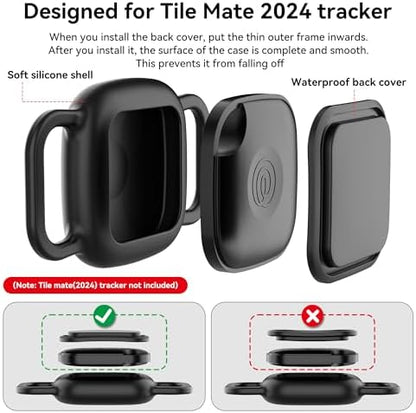 DDJ Waterproof Dog Collar Holder for Life360 Tile Mate Tracker, 2-Pack Durable Silicone Cover, Anti Lost for Life 360 Tile Tracker Case for Cat & pet Collars, Easy Installation, Black,Blue