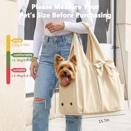Fashion Dog Purse Carrier for Small Dogs, Soft-Sided Dog Bag Carrier with 4 Large Pockets, No Collapse, Lightweight, Smart Zipper Lock, Comfortable Puppy Cats Rabbit Carrier for Travel,Outdoor(Beige)