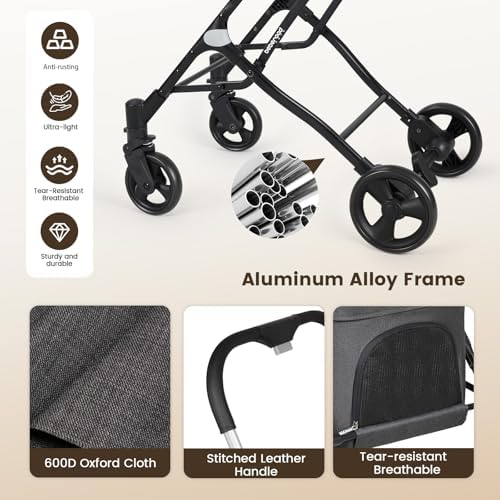 T1 Double Pet Stroller for Small Dogs & Cats (Black)