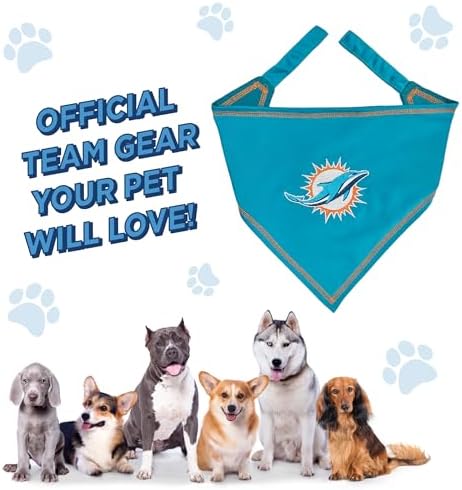 Pets First NFL Miami Dolphins TIE Bandana, Large/X-Large. Dog Bandana Scarf Bib for Pet Cat Dog. The Ultimate Game-Day, Party Bandana
