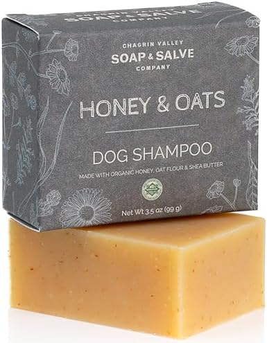 Chagrin Valley Soap & Salve Certified Organic Dog Shampoo and Conditioner – Dog Shampoo Itchy Skin Relief and Puppy Essentials - Natural Handmade Honey & Oats, 3.8 oz Bar Soap