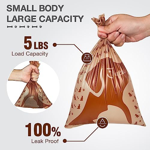 180 Count Dog Poop Bags with Dispenser, Leak-Proof Large Doggie Bag for Poop, Extra Thick Doggy Waste Bags, Unscented, Pet Trash Bags Holder Outdoor Puppy Walking and Traveling Rolls, Brown