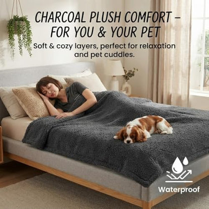 Waterproof Dog Blanket Reversible Pet Blankets for Bed Couch Covers Puppy Blankets Leakproof Sofa Couch Cover Cat for Warm Fluffy Washable Gray Mat-S-40x28in