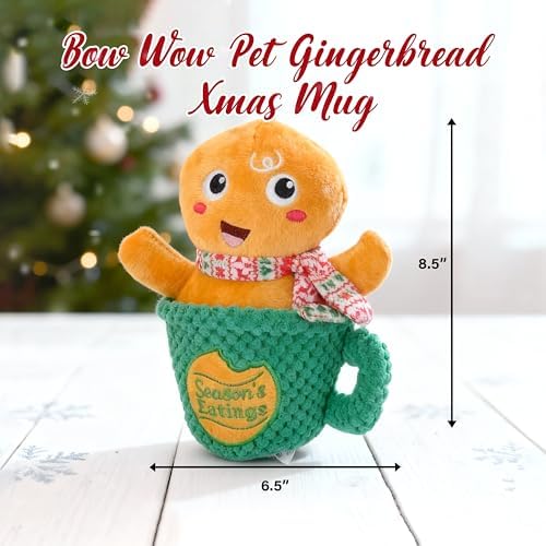 Bow Wow Pet Gingerbread Xmas Mug Squeaky Plush Dog Toy