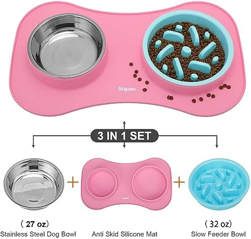 Slow Feeder Dog Bowls 3 in 1 Stainless Steel Food Water Bowl to Slow Eating