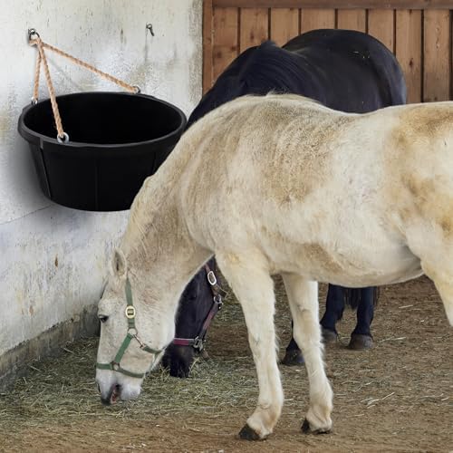 Maxdot 3 Pcs Corner Feed Pan Rubber Tub with Hanging Hooks 6.5 Gallon/26 Quart 90° Fit Coop Horse Feeder Trough 8.3 x 17.7 in Feed Pan for Poultry Goats Horses Dog Animal Livestock Feeding