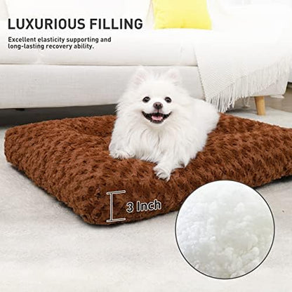 KSIIA Washable Dog Bed Small Dog Crate Bed Deluxe Plush Mat 23"x18" Brown
