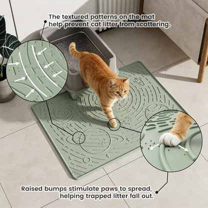 OHMO Large Cat Litter Mat 31.5x23.6" High Raised Edge Silicone, Sage Green