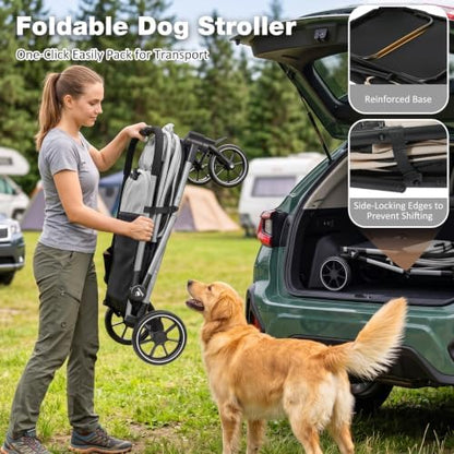 Dog Stroller for Medium Dogs 88lbs with Ramp for Easy Access Foldable, Grey