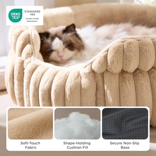 Bedsure ComfyFleece™ Washable Cute Large Cat Bed,Soft Round Puppy Bed,23in