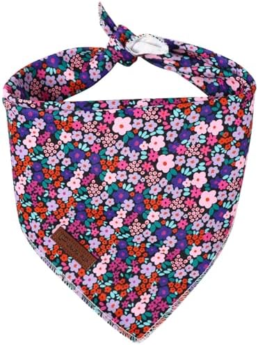 Floral Dog Bandana, UP URARA PUP Flowers Triangle Bid Scarf for Medium Large Dogs, Cotton Kerchief for Girl Boy Puppies, Cute Spring Blossom Bandana,S