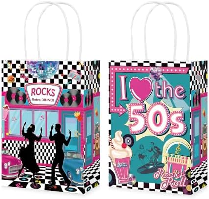 Greencian 16Pcs 1950's Rock and Roll Party Favor Bags 1950s Goodie Bags