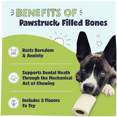 Pawstruck Small 3” Filled Dog Bones Variety Pack - Peanut Butter, Cheese & Bacon, Beef Flavors - Made in USA Long Lasting Stuffed Femur Treat for Aggressive Chewers - Pack of 3 - Packaging May Vary