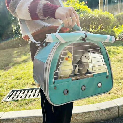 Bird Travel Carrier Cage, with Stainless Steel Metal Window and Wood Perch, Portable Bag for Cockatiel Parakeet Conure Green Cheek Budgie (Black, Steel Window)