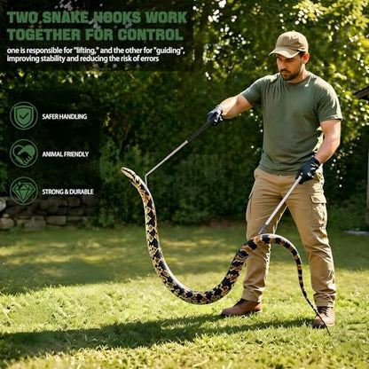 2pcs Snake Hook Set, Telescopic Snake Catcher Stainless Steel Snake Handling Tool for Moving Ball Rattlesnakes Python Copperhead with Long Handle (35-64inch&26inch)