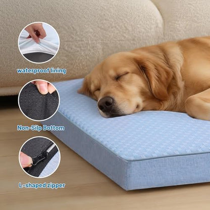 Cooling Dog Bed for Large Dogs, Orthopedic Memory Foam Pet Bed for Crate with Removable Washable Cover,Ideal for Arthritic Dogs (Cooling Fabric, Large-35"x 22" x 3")
