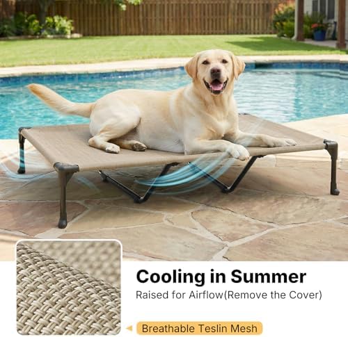 Veehoo Outdoor Elevated Dog Bed with Waterproof Bolster Cushion, Cooling