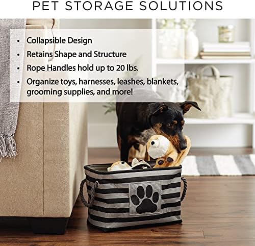 Bone Dry Pet Storage Collection Striped Paw Patch Bin, Large Rectangle, Navy