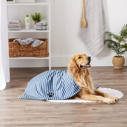 Bone Dry Pet Grooming Towel Collection Absorbent Microfiber X-Large, 41x23.5", Striped Navy