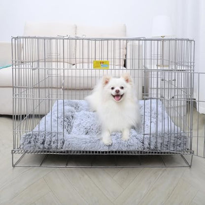 Small Dog Bed Crate Pad 24", Washable Puppy Beds, Plush Pet Mat Grey