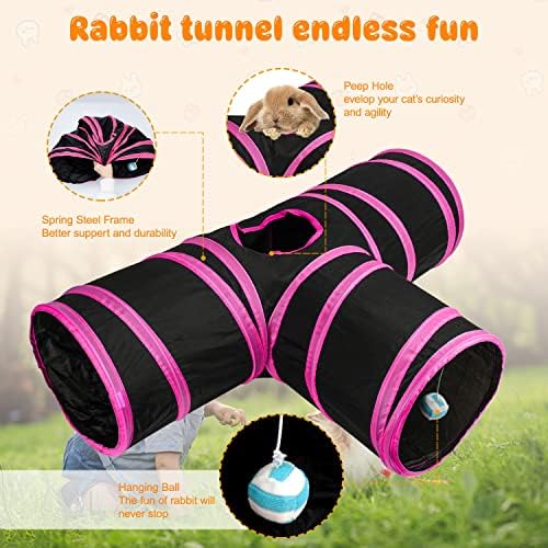 BWOGUE Bunny Tunnels & Tubes, 3-Way Collapsible Rabbit Hideout for Bunnies