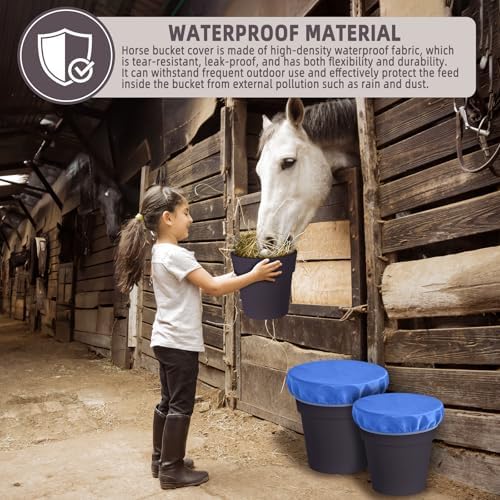 2-5 Gallon Horse Bucket Cover, Waterproof Horse Feed Bucket Cover, Lightweight and Easy to Use (Excluding Bucket, Blue)