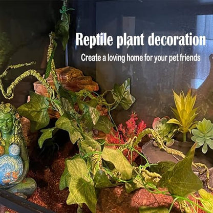 kathson Reptile Plants for Bearded Dragon Tank Accessories,Terrarium Hanging Plants Decor Artificial Bendable Climbing Vines Long Jungle Climbing Vine Decoration for Chameleon Lizards Gecko (2 PCS)