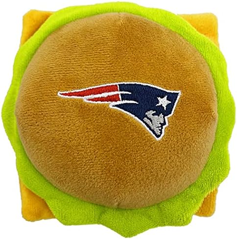 NFL New England Patriots Cheese Burger Plush Dog & CAT Squeak Toy - Cutest Stadium HAMBERGER Snack Plush Toy for Dogs & Cats with Inner Squeaker & Beautiful Football Team Name/Logo