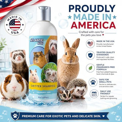 Atlantic Rush Shampoo for Small Pets- 8oz Fragrance Free Critter Shampoo