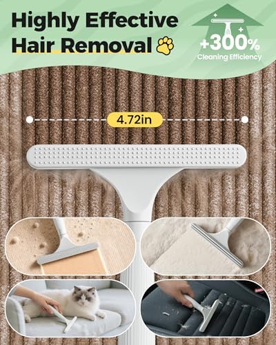 Carpet Rake for Pet Hair Removal Tool - 4 in 1 Pet Hair Remover Kit for Dog Cat Fur Remover, Contain 60" Adjustable Rubber Broom, Glove, Magic Brush and Scraper for Furniture,Short Pile Carpets, Mats