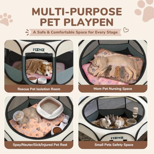 Dog Cat Small Animal Puppy Playpen Crate with 2 Blankets, Medium, Grey